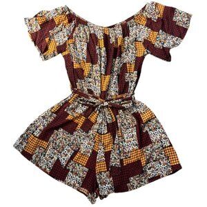 Easel Romper Off Shoulder Multicolor Floral Patchwork Size Large